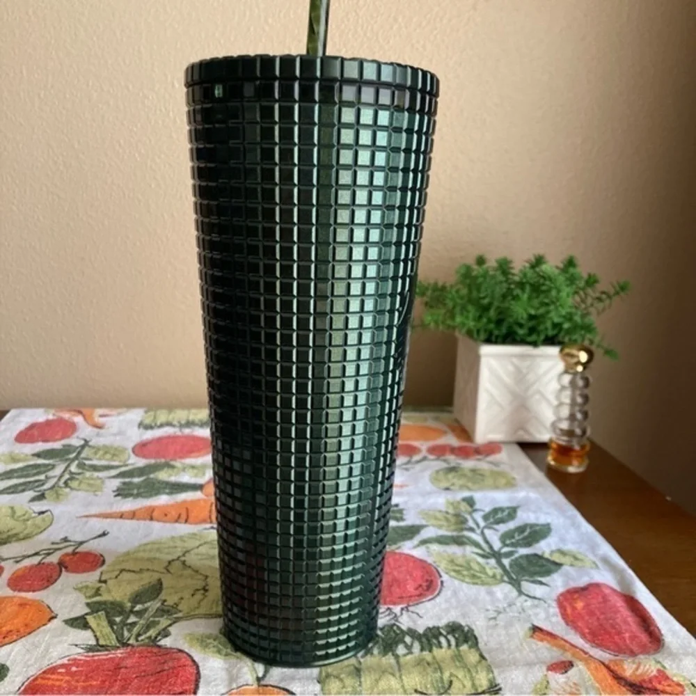 Starbucks Winter Holiday forest green stud tumbler with straw